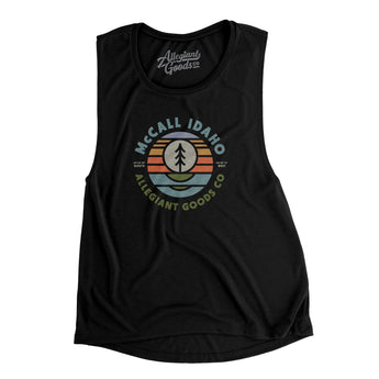 Mccall Idaho Retro Badge Women's Flowey Scoopneck Muscle Tank-Black-Allegiant Goods Co. Vintage Sports Apparel