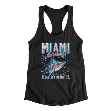 Miami Baseball Throwback Mascot Women's Racerback Tank-Allegiant Goods Co. Vintage Sports Apparel