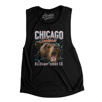Chicago Football Throwback Mascot Women's Flowey Scoopneck Muscle Tank-Black-Allegiant Goods Co. Vintage Sports Apparel