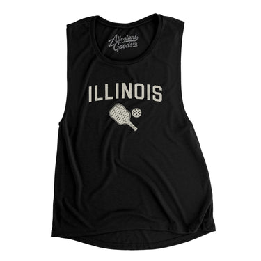 Illinois Pickleball Women's Flowey Scoopneck Muscle Tank-Black-Allegiant Goods Co. Vintage Sports Apparel
