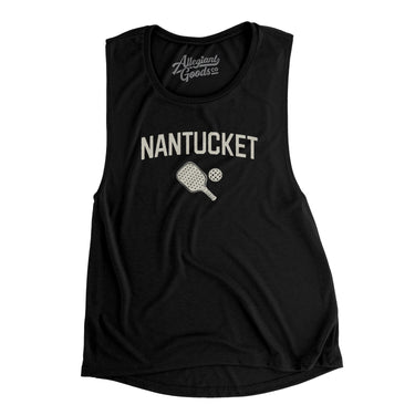 Nantucket Pickleball Women's Flowey Scoopneck Muscle Tank-Black-Allegiant Goods Co. Vintage Sports Apparel