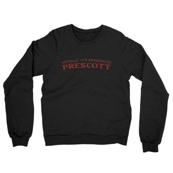 Actually It's Pronounced Prescott Midweight French Terry Crewneck Sweatshirt-Black-Allegiant Goods Co. Vintage Sports Apparel