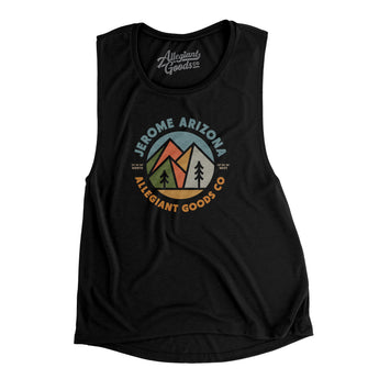 Jerome Arizona Retro Badge Women's Flowey Scoopneck Muscle Tank-Black-Allegiant Goods Co. Vintage Sports Apparel
