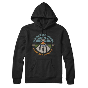Mcminnville Oregon Retro Badge Hoodie-Black-Allegiant Goods Co. Vintage Sports Apparel