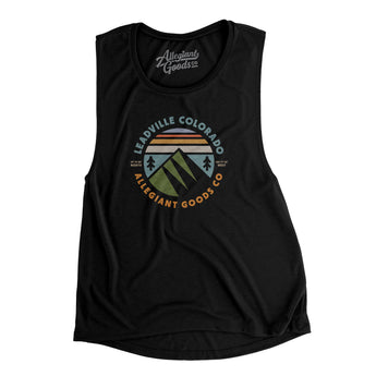 Leadville Colorado Retro Badge Women's Flowey Scoopneck Muscle Tank-Black-Allegiant Goods Co. Vintage Sports Apparel