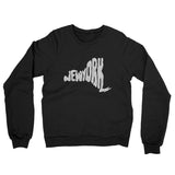New York State Shape Text Midweight French Terry Crewneck Sweatshirt-Black-Allegiant Goods Co. Vintage Sports Apparel