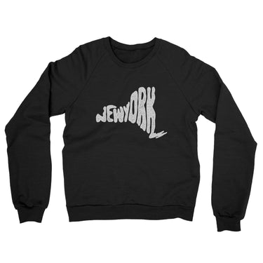New York State Shape Text Midweight French Terry Crewneck Sweatshirt-Black-Allegiant Goods Co. Vintage Sports Apparel