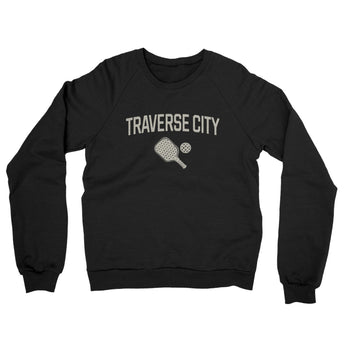 Traverse City Pickleball Midweight French Terry Crewneck Sweatshirt-Black-Allegiant Goods Co. Vintage Sports Apparel