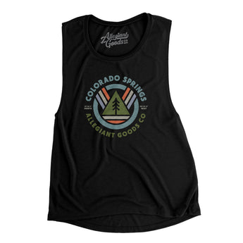 Colorado Springs Retro Badge Women's Flowey Scoopneck Muscle Tank-Black-Allegiant Goods Co. Vintage Sports Apparel