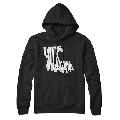 Louisiana State Shape Text Hoodie-Black-Allegiant Goods Co. Vintage Sports Apparel