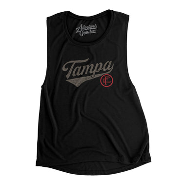 Tampa Vintage Script Women's Flowey Scoopneck Muscle Tank-Black-Allegiant Goods Co. Vintage Sports Apparel