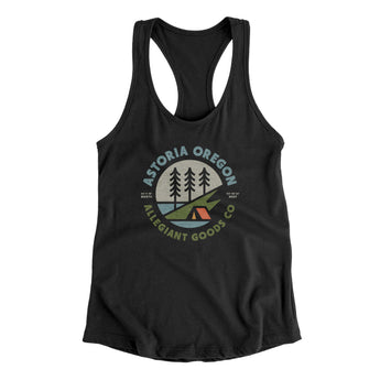 Astoria Oregon Retro Badge Women's Racerback Tank-Black-Allegiant Goods Co. Vintage Sports Apparel