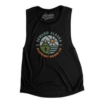Seward Alaska Retro Badge Women's Flowey Scoopneck Muscle Tank-Black-Allegiant Goods Co. Vintage Sports Apparel