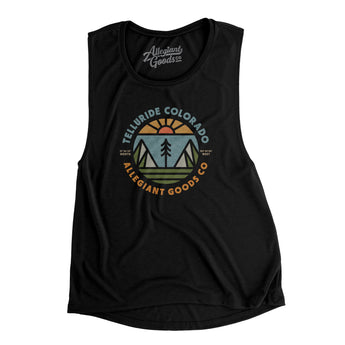 Telluride Colorado Retro Badge Women's Flowey Scoopneck Muscle Tank-Black-Allegiant Goods Co. Vintage Sports Apparel
