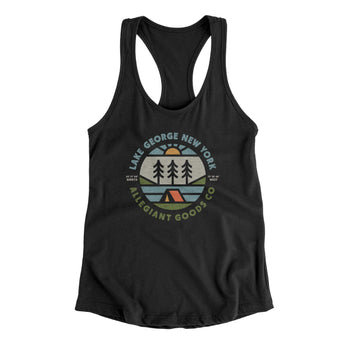 Lake George New York Retro Badge Women's Racerback Tank-Black-Allegiant Goods Co. Vintage Sports Apparel