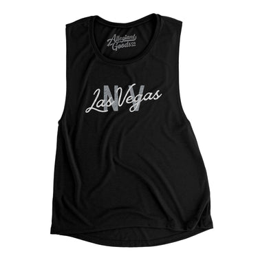 Las Vegas Nv Overprinted Women's Flowey Scoopneck Muscle Tank-Black-Allegiant Goods Co. Vintage Sports Apparel