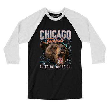 Chicago Football Throwback Mascot Men/Unisex Raglan 3/4 Sleeve T-Shirt-Allegiant Goods Co. Vintage Sports Apparel