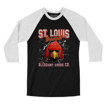 St Louis Baseball Throwback Mascot Men/Unisex Raglan 3/4 Sleeve T-Shirt-Allegiant Goods Co. Vintage Sports Apparel
