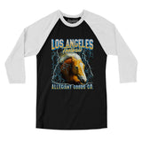 Los Angeles Football Throwback Mascot - Horse Men/Unisex Raglan 3/4 Sleeve T-Shirt-Allegiant Goods Co. Vintage Sports Apparel
