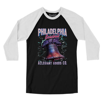 Philadelphia Baseball Throwback Mascot Men/Unisex Raglan 3/4 Sleeve T-Shirt-Allegiant Goods Co. Vintage Sports Apparel