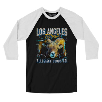 Los Angeles Football Throwback Mascot - Ram Men/Unisex Raglan 3/4 Sleeve T-Shirt-Allegiant Goods Co. Vintage Sports Apparel