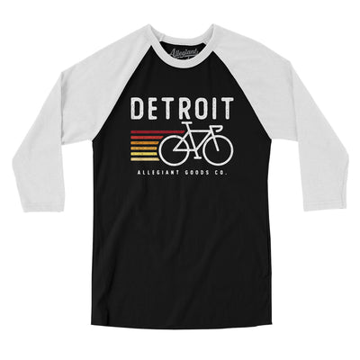 Detroit Cycling Men/Unisex Raglan 3/4 Sleeve T-Shirt-Black|White-Allegiant Goods Co. Vintage Sports Apparel