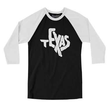 Texas State Shape Text Men/Unisex Raglan 3/4 Sleeve T-Shirt-Allegiant Goods Co. Vintage Sports Apparel