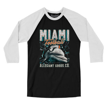Miami Football Throwback Mascot Men/Unisex Raglan 3/4 Sleeve T-Shirt-Allegiant Goods Co. Vintage Sports Apparel