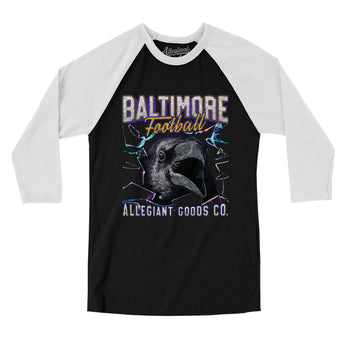 Baltimore Football Throwback Mascot Men/Unisex Raglan 3/4 Sleeve T-Shirt-Allegiant Goods Co. Vintage Sports Apparel