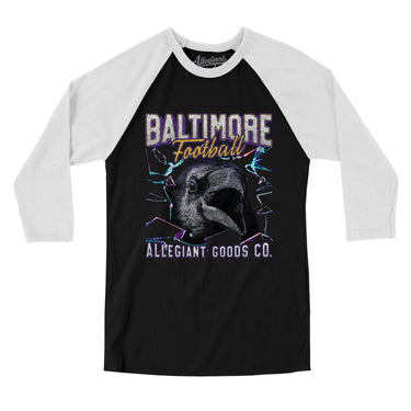 Baltimore Football Throwback Mascot Men/Unisex Raglan 3/4 Sleeve T-Shirt-Allegiant Goods Co. Vintage Sports Apparel