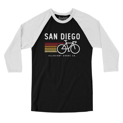 San Diego Cycling Men/Unisex Raglan 3/4 Sleeve T-Shirt-Black|White-Allegiant Goods Co. Vintage Sports Apparel