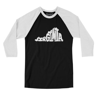 Virginia State Shape Text Men/Unisex Raglan 3/4 Sleeve T-Shirt-Black|White-Allegiant Goods Co. Vintage Sports Apparel