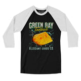 Green Bay Football Throwback Mascot Men/Unisex Raglan 3/4 Sleeve T-Shirt-Allegiant Goods Co. Vintage Sports Apparel