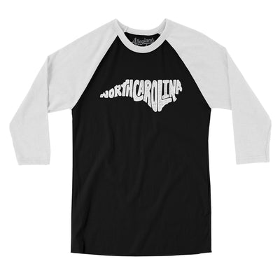North Carolina State Shape Text Men/Unisex Raglan 3/4 Sleeve T-Shirt-Black|White-Allegiant Goods Co. Vintage Sports Apparel