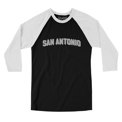 San Antonio Varsity Men/Unisex Raglan 3/4 Sleeve T-Shirt-Black|White-Allegiant Goods Co. Vintage Sports Apparel