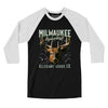 Milwaukee Basketball Throwback Mascot Men/Unisex Raglan 3/4 Sleeve T-Shirt-Black|White-Allegiant Goods Co. Vintage Sports Apparel