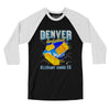 Denver Basketball Throwback Mascot Men/Unisex Raglan 3/4 Sleeve T-Shirt-Black|White-Allegiant Goods Co. Vintage Sports Apparel