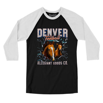 Denver Football Throwback Mascot Men/Unisex Raglan 3/4 Sleeve T-Shirt-Allegiant Goods Co. Vintage Sports Apparel