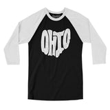 Ohio State Shape Text Men/Unisex Raglan 3/4 Sleeve T-Shirt-Black|White-Allegiant Goods Co. Vintage Sports Apparel