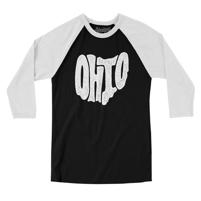 Ohio State Shape Text Men/Unisex Raglan 3/4 Sleeve T-Shirt-Black|White-Allegiant Goods Co. Vintage Sports Apparel