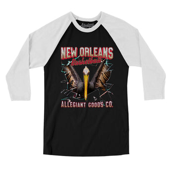 New Orleans Basketball Throwback Mascot Men/Unisex Raglan 3/4 Sleeve T-Shirt-Allegiant Goods Co. Vintage Sports Apparel