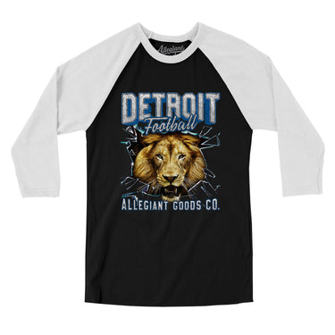 Detroit Football Throwback Mascot Men/Unisex Raglan 3/4 Sleeve T-Shirt-Allegiant Goods Co. Vintage Sports Apparel