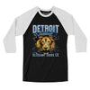 Detroit Football Throwback Mascot Men/Unisex Raglan 3/4 Sleeve T-Shirt-Black|White-Allegiant Goods Co. Vintage Sports Apparel