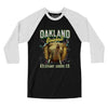 Oakland Baseball Throwback Mascot Men/Unisex Raglan 3/4 Sleeve T-Shirt-Black|White-Allegiant Goods Co. Vintage Sports Apparel