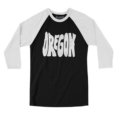 Oregon State Shape Text Men/Unisex Raglan 3/4 Sleeve T-Shirt-Black|White-Allegiant Goods Co. Vintage Sports Apparel