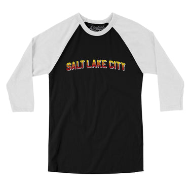 Salt Lake City Varsity Men/Unisex Raglan 3/4 Sleeve T-Shirt-Black|White-Allegiant Goods Co. Vintage Sports Apparel