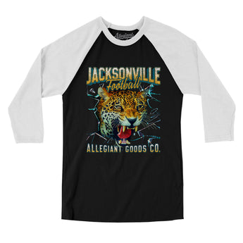 Jacksonville Football Throwback Mascot Men/Unisex Raglan 3/4 Sleeve T-Shirt-Allegiant Goods Co. Vintage Sports Apparel