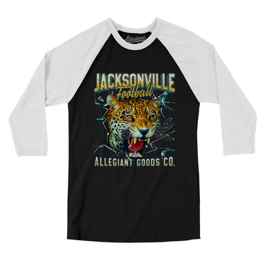 Jacksonville Football Throwback Mascot Men/Unisex Raglan 3/4 Sleeve T-Shirt-Allegiant Goods Co. Vintage Sports Apparel