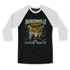 Jacksonville Football Throwback Mascot Men/Unisex Raglan 3/4 Sleeve T-Shirt-Black|White-Allegiant Goods Co. Vintage Sports Apparel
