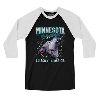 Minnesota Basketball Throwback Mascot Men/Unisex Raglan 3/4 Sleeve T-Shirt-Allegiant Goods Co. Vintage Sports Apparel